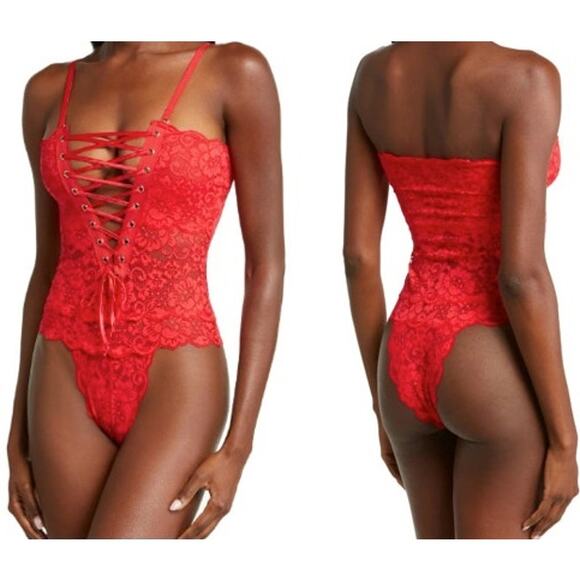 We Are HAH Spinster Thong Lace Bodysuit - Siren Red - Reversible - Size XL - $98 - Picture 1 of 8